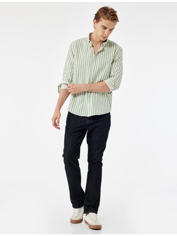 

KOTON Рубашка с длинными рукавами в синюю полоску