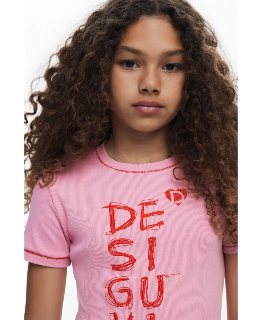 Детское короткое платье с логотипом Desigual, темно-розовый — фото 3