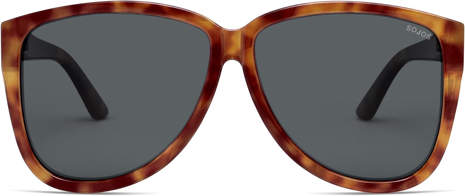 

SOJOS Модные большие поляризованные солнцезащитные очки большого размера для женщин и мужчин, в стиле ретро 70-х и 80-х годов, модель Pilot SJ2643, Caramel Tortoise/Grey