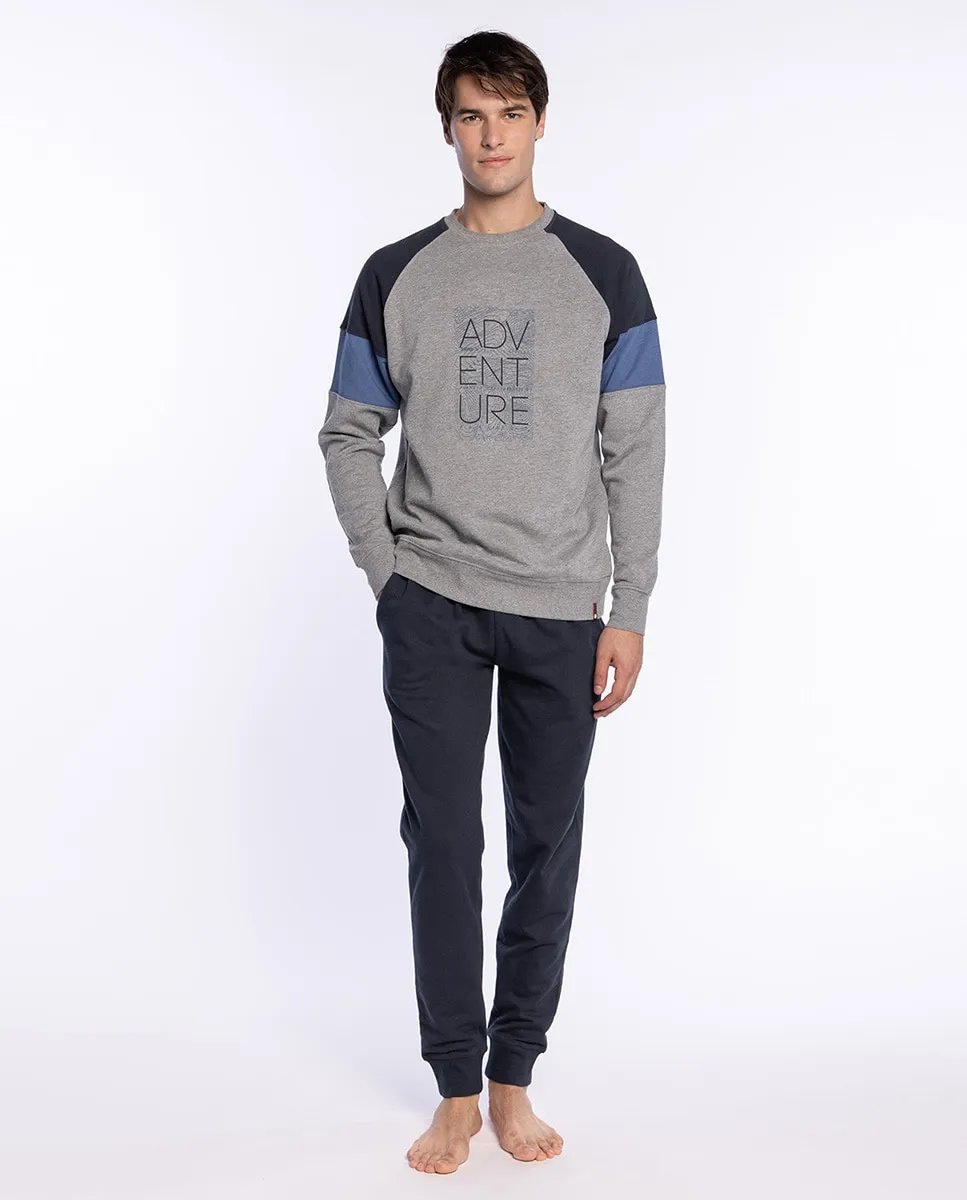 

Мужская длинная пижама трикотажная Punto Blanco, серый/синий