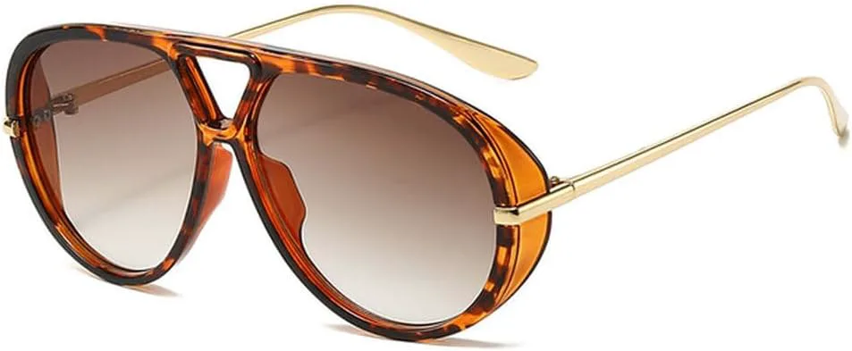 

Мужские солнцезащитные очки с двойной перемычкой, ретро-очки для женщин, модные солнцезащитные очки с защитой от УФ-излучения UV400 HHZZYVY, Leopard-brown