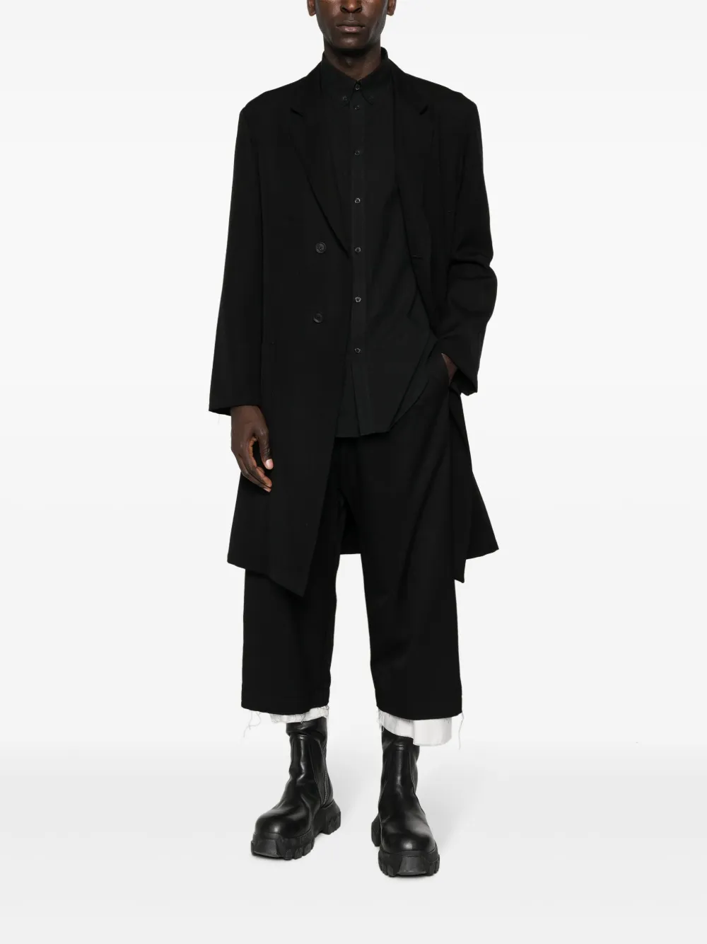 Однобортное пальто с заостренными лацканами Yohji Yamamoto, черный — фото 2