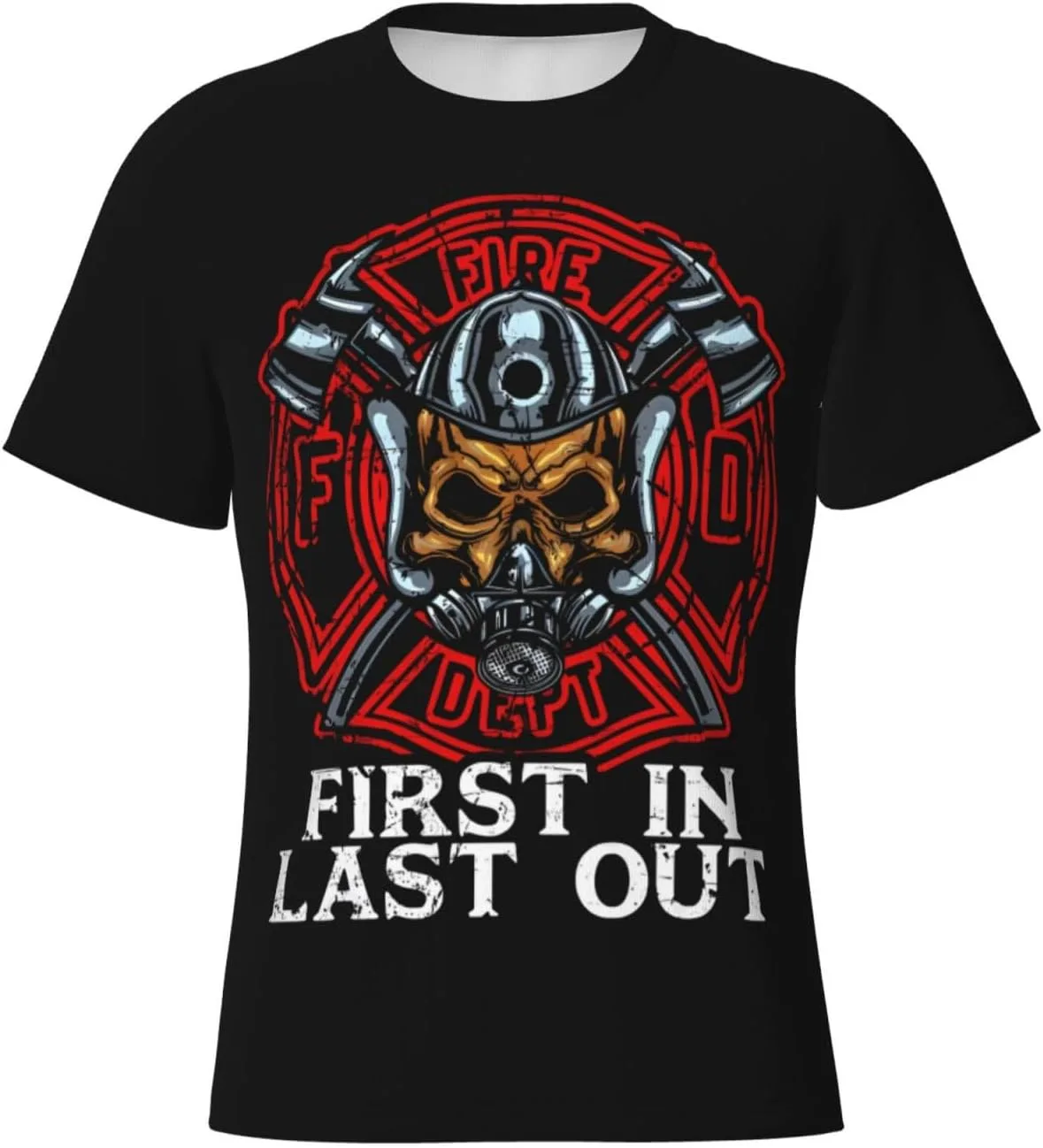 

Футболка мужская Firefighter First in Last Out, приталенная, с коротким рукавом и классическим принтом WFCMJ