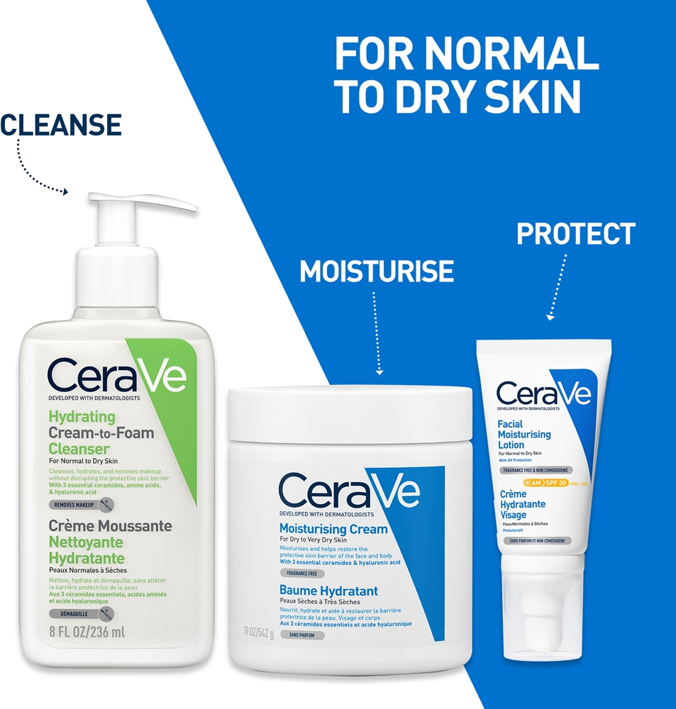 Увлажняющие кремы для лица для нормальной и сухой кожи Cerave, spf 30 52 мл — фото 4