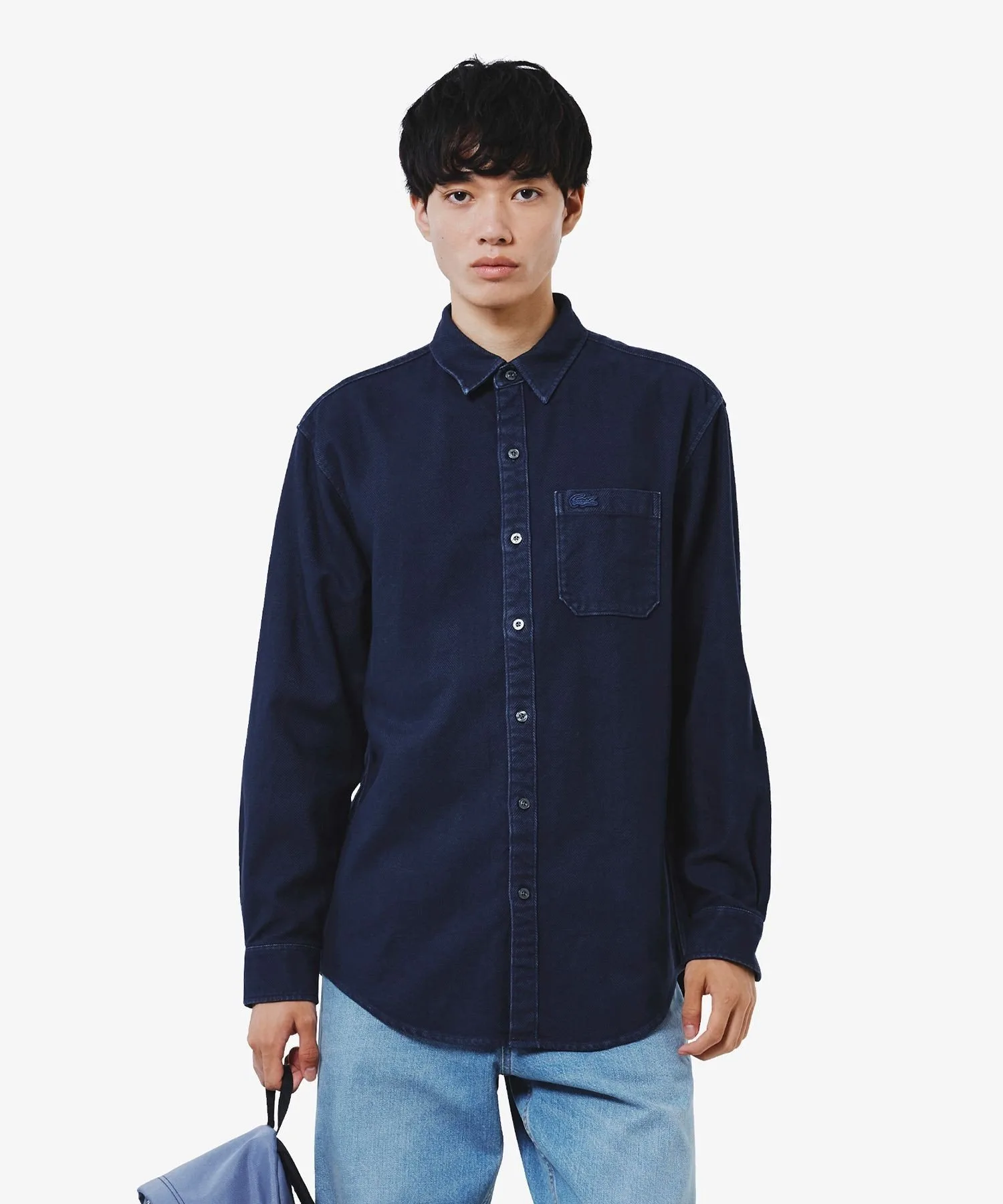 Рубашка из выстиранной фланели в елочку LACOSTE, Dark Navy