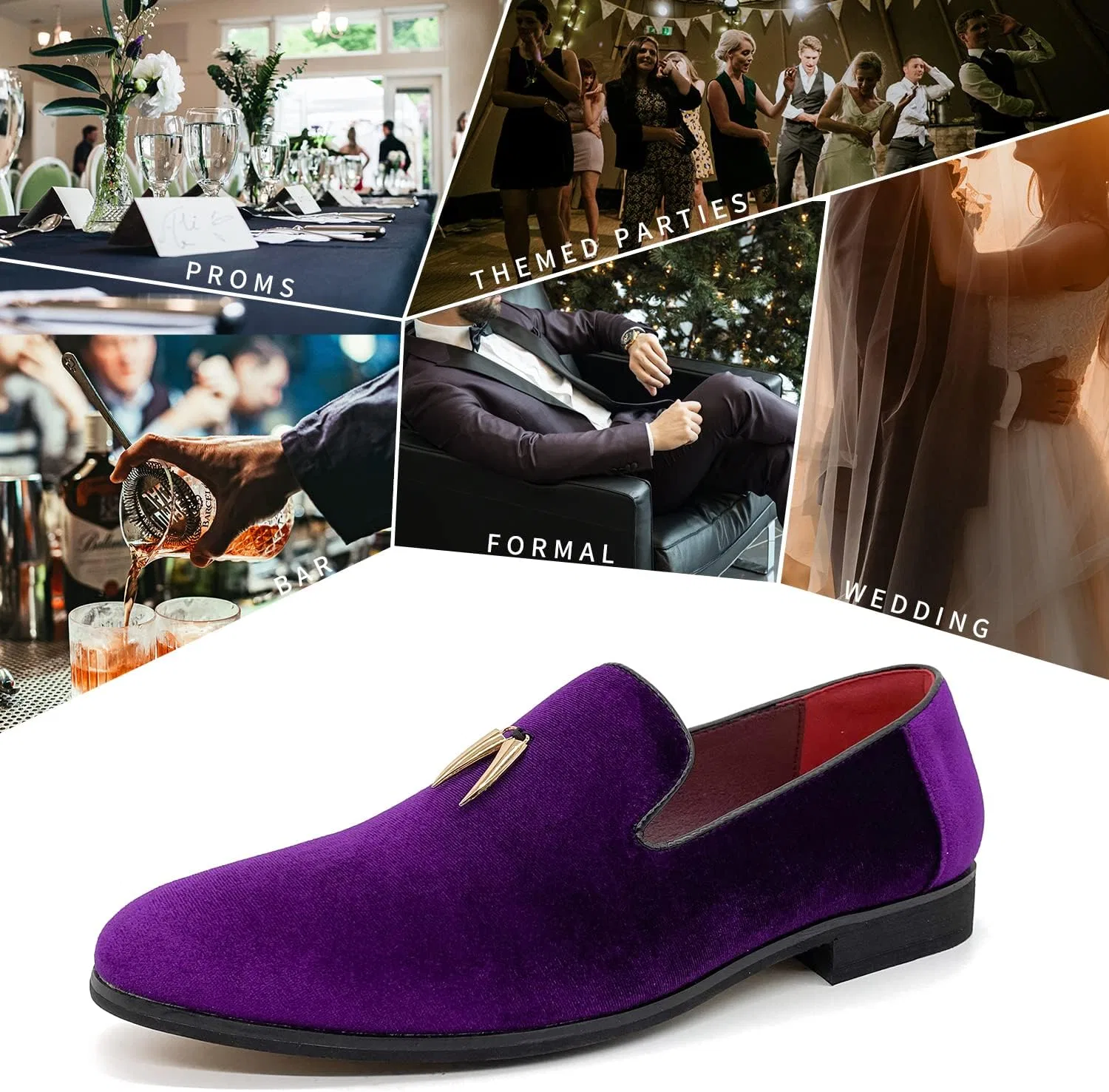 Мужские лоферы MHB Penny Slip-On из бархата и замши, туфли-слипоны с блестками, в стиле смокинга, Purple — фото 2