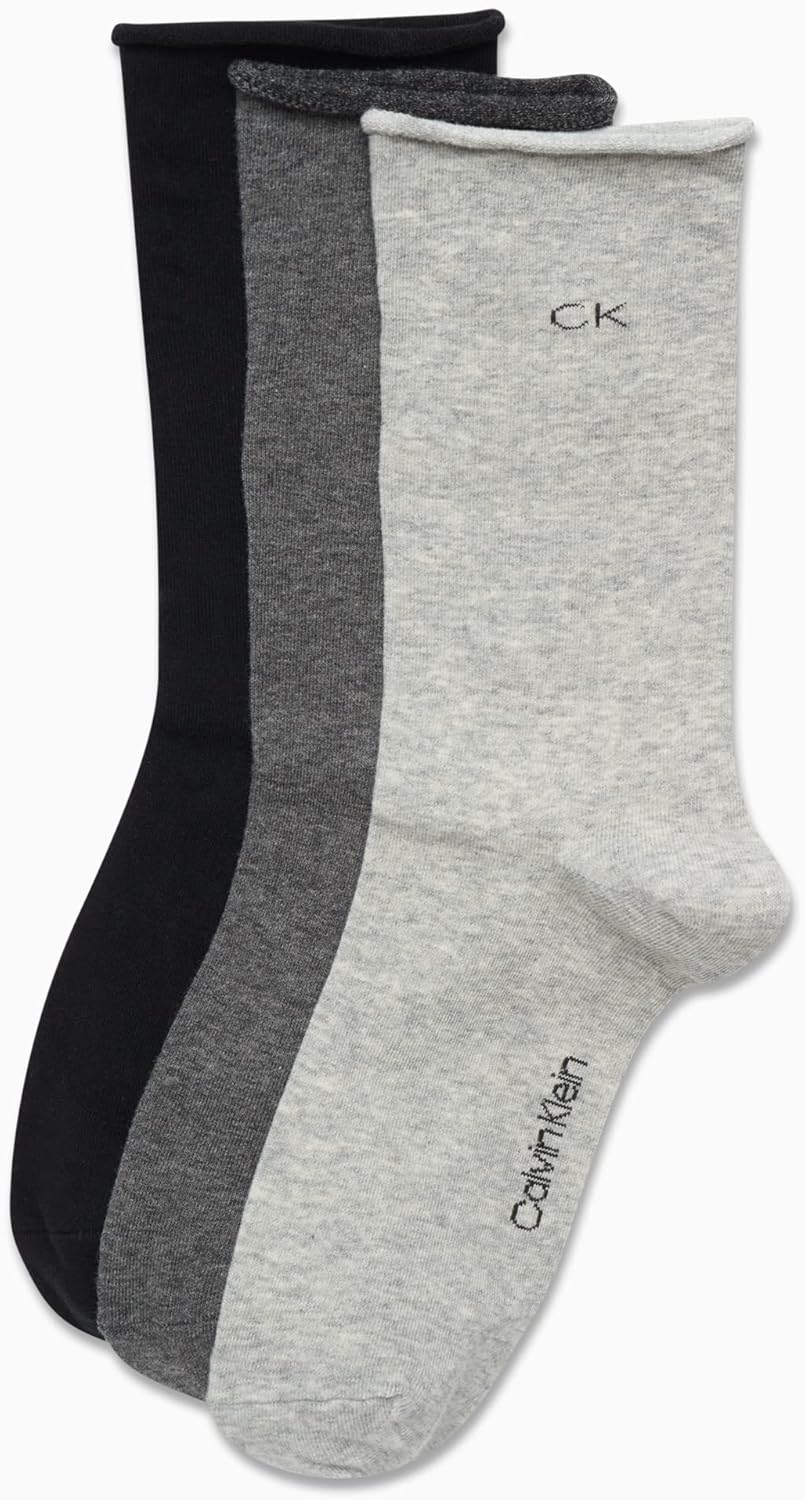 Женские носки Calvin Klein Crew Socks - 3 пары мягких хлопковых носков с отворотами на манжетах, мини/средней длины, для женщин (размер обуви: 4-10), Greys — фото 3