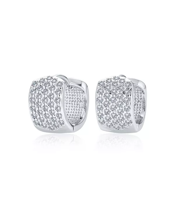 

Классические 4 широкие серьги-кольца с четырьмя рядами кубических цирконий и прозрачными фианитами, посеребренные Bling Jewelry, silver