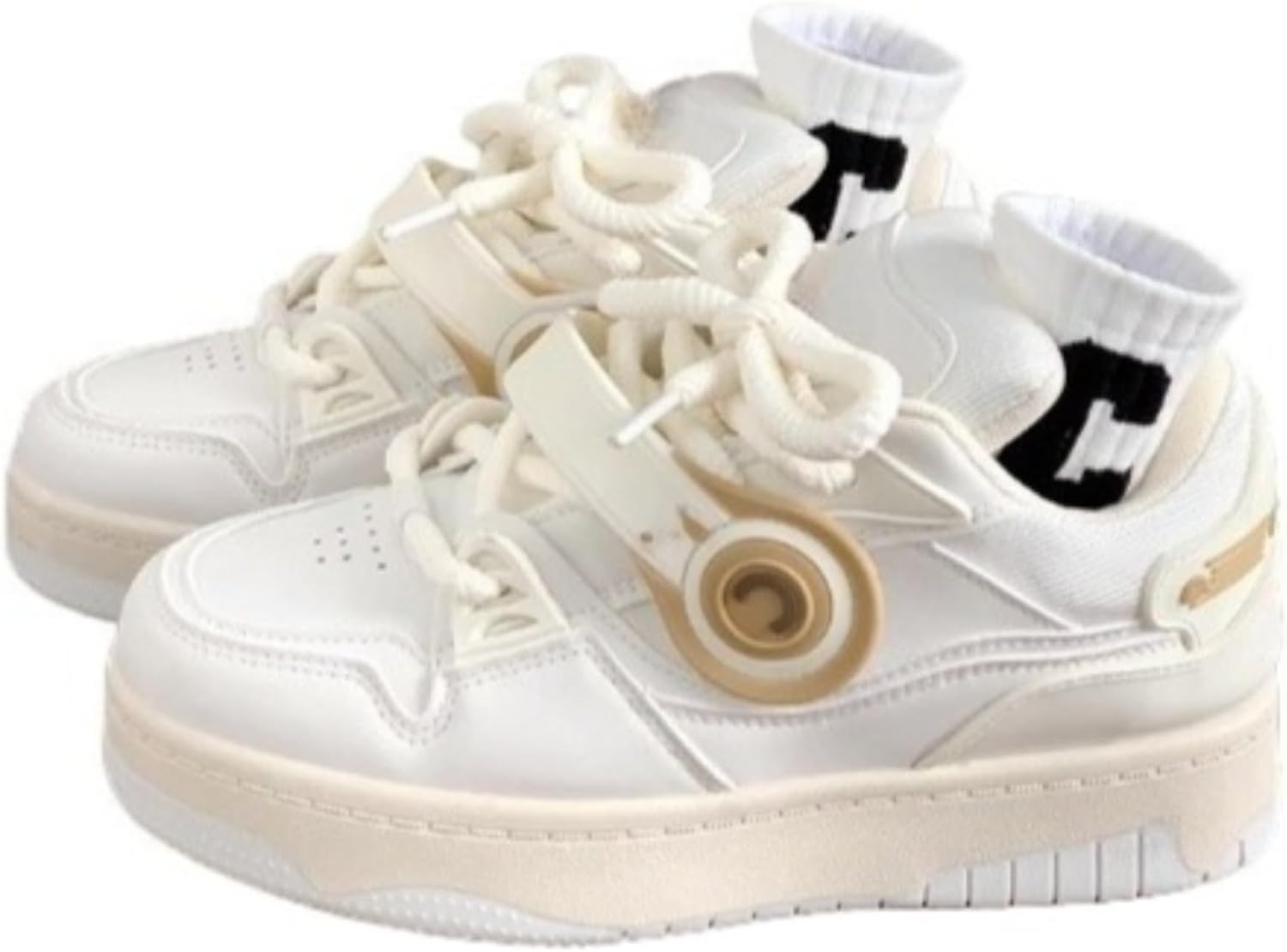 

Кроссовки с толстой подошвой с отделением для наушников, ретро-цветовой блок, шнуровка, для женщин и мужчин, дышащие повседневные спортивные кроссовки из холста Zqw, бежевый