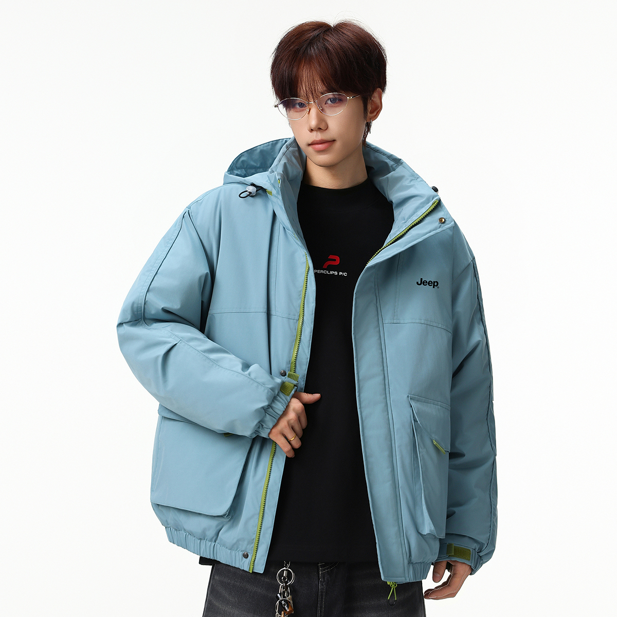 

Пуховик Unisex Hooded Thickened Jeep, mustard серый