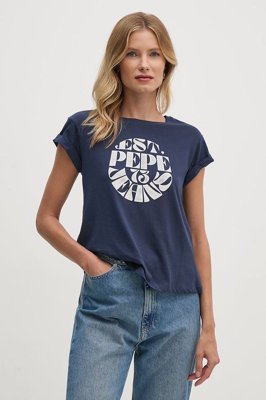 

Хлопковая футболка ELVIA Pepe Jeans, темно-синий