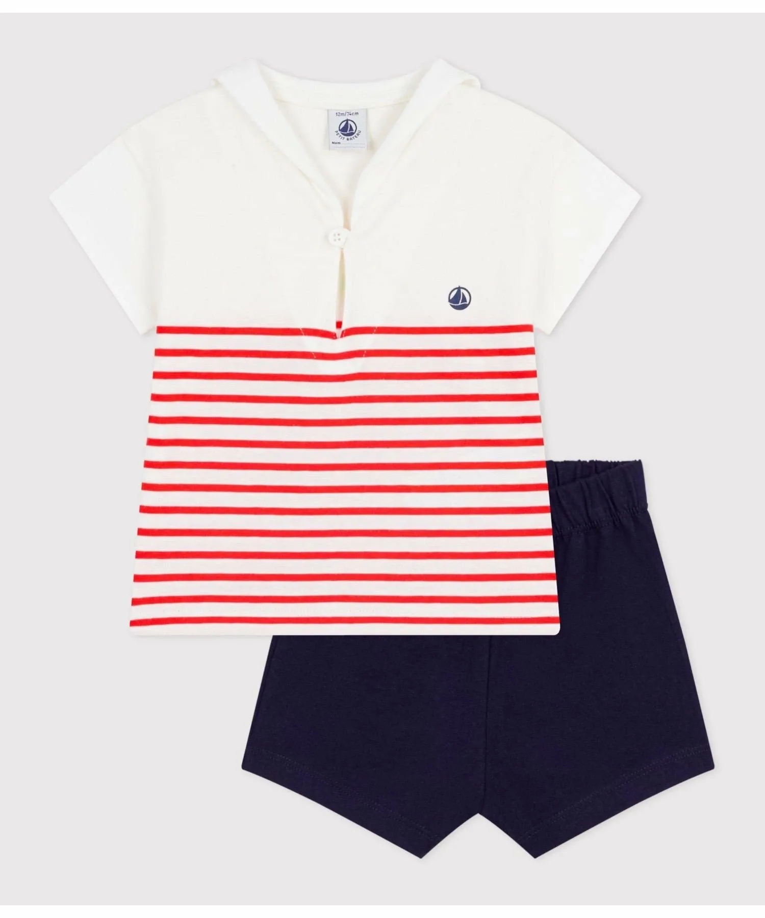 Детский комплект Border Baby из 2 предметов PETIT BATEAU, Off-white/multicolor