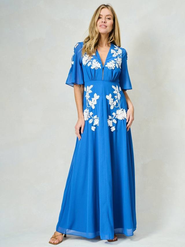 

Платье макси с цветочными аппликациями и расклешенным подолом Eloise Hope & Ivy, Blue And White