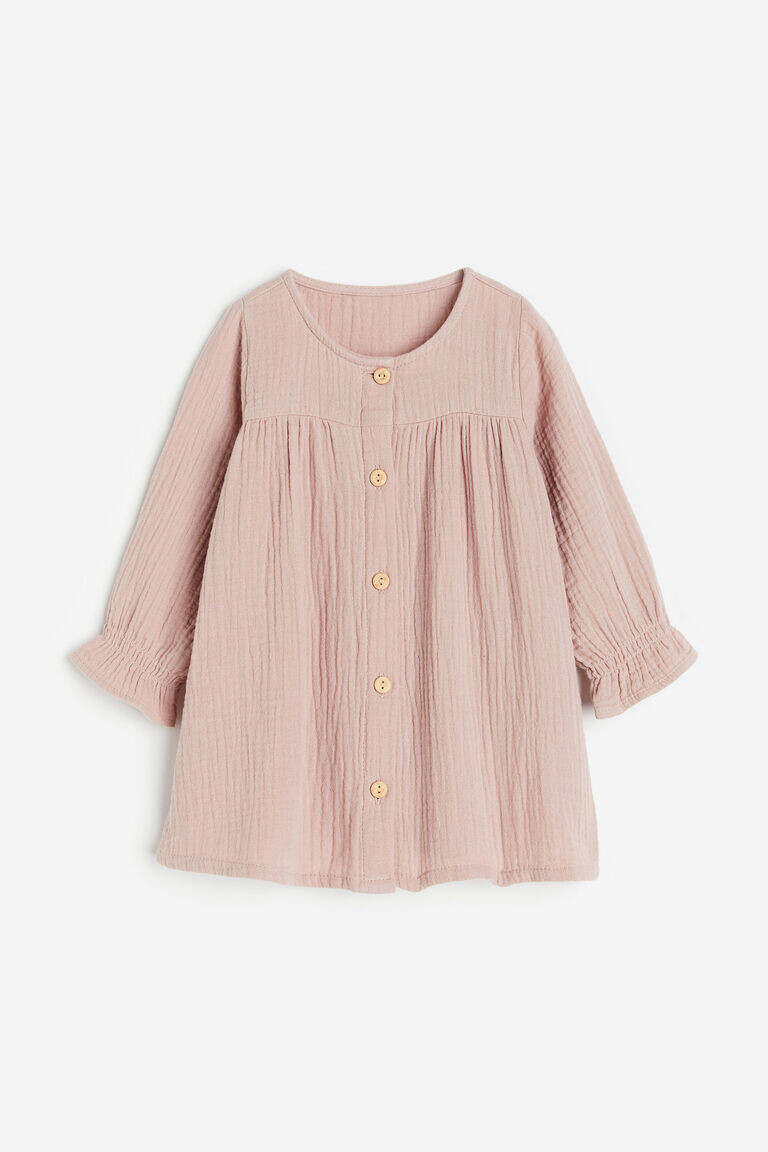 

Хлопковое платье с длинными рукавами H&M, розовый