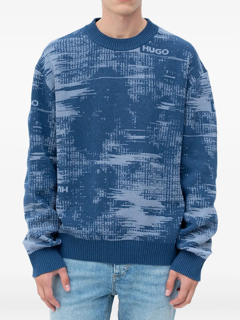 

Джемпер с узором и круглым вырезом Hugo, синий