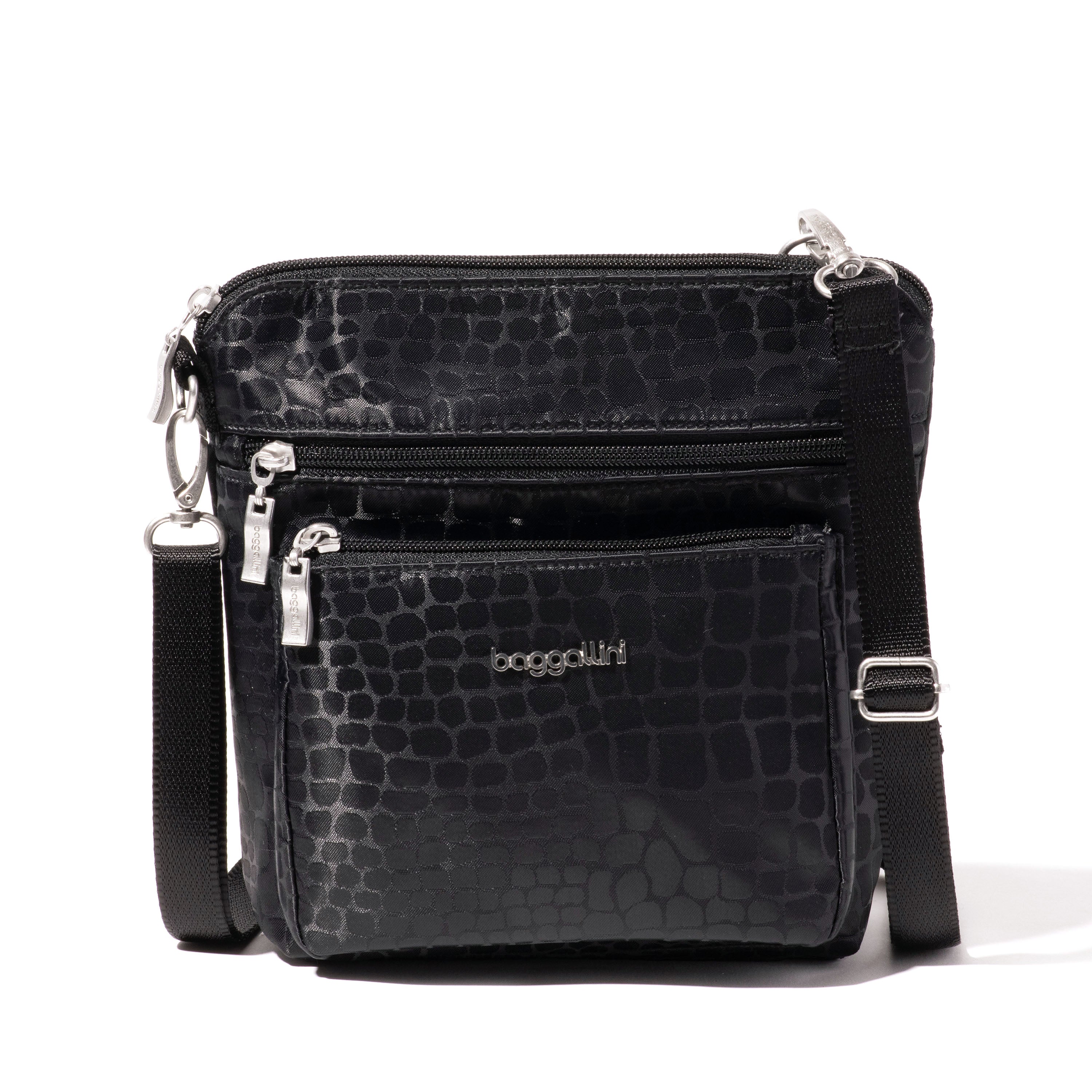 

Baggallini Современная карманная сумка через плечо, цвет Black Croc Jacquard