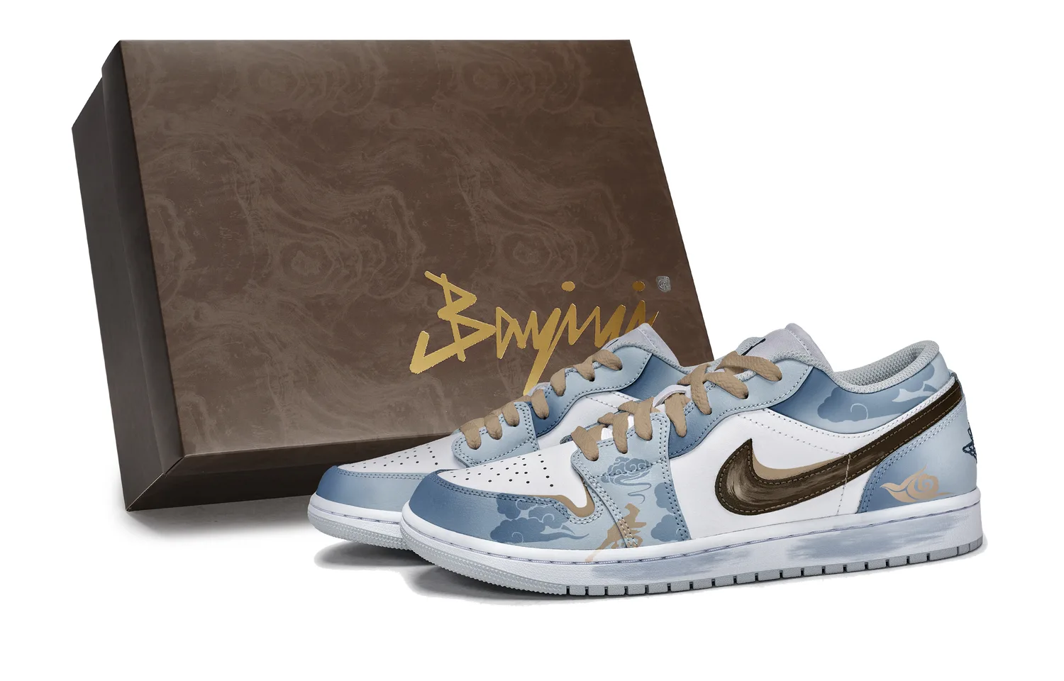 Кроссовки Air 1 811 Manufacturing, Cloud Swallow Companion, Special Shoe Box Low top Vintage Basketball мужские Jordan, White Blue Brown