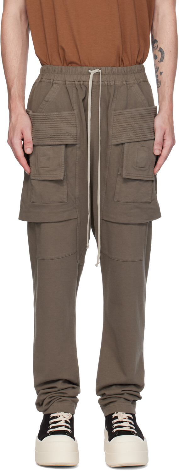 

Широкие брюки-карго с завязками на шнурке серого цвета Porterville Creatch Rick Owens DRKSHDW, Dust