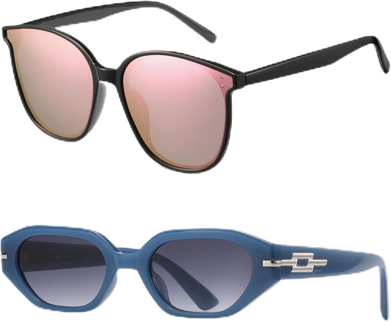 

Комплект из двух солнцезащитных очков Cyxus для женщин, модная оправа «кошачий глаз», защита от УФ-излучения, для путешествий на открытом воздухе (розовые + темно-синие), Pink