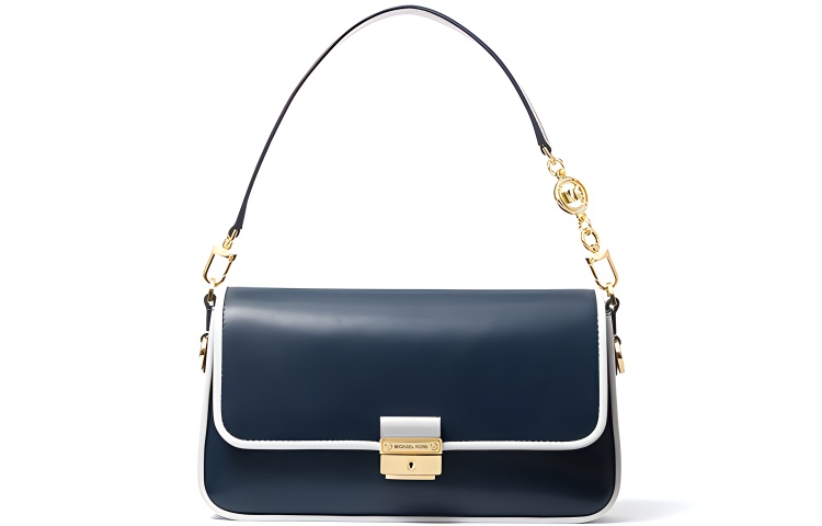 

MICHAEL KORS Сумка Bradshaw из натуральной кожи, маленькая, женская, темно-синяя, с белой отделкой