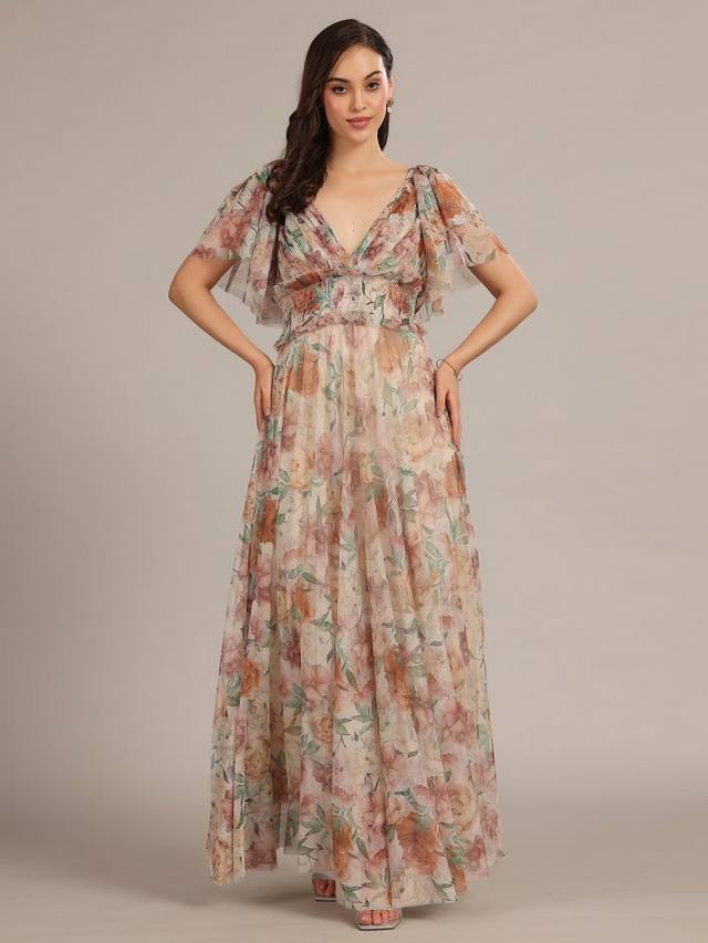 

Платье макси из тюля Shelby с цветочным принтом Lace & Beads, Brown/Multi