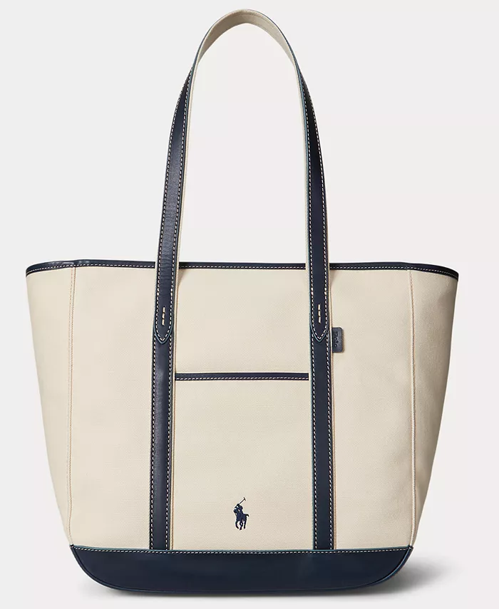

Женская холщовая сумка-шоппер среднего размера с кожаной отделкой Polo Ralph Lauren, белый
