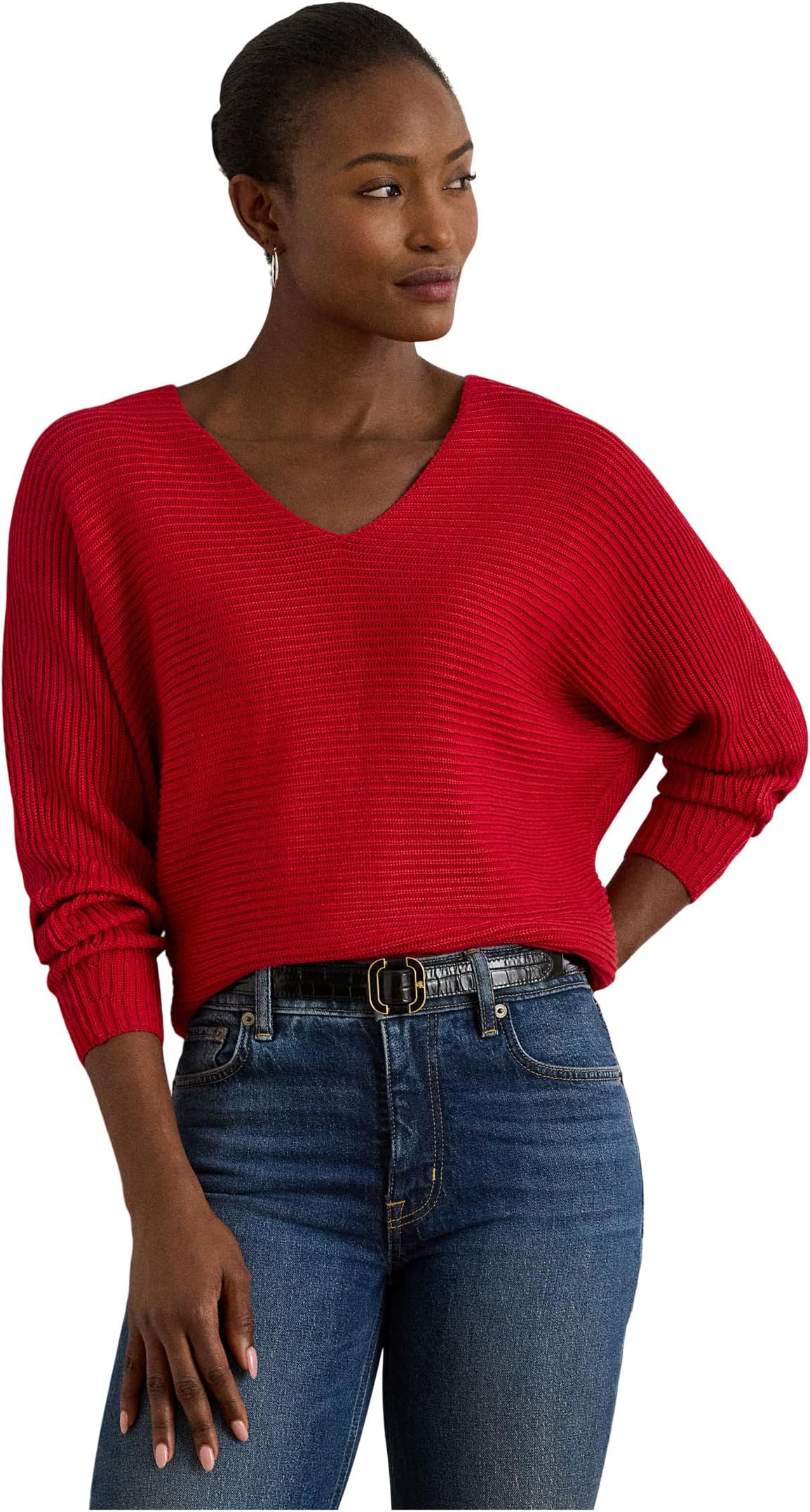 

Свитер Lauren Ralph Lauren Women's Petite Rib-Knit Dolman-Sleeve Sweater, Ralph Red