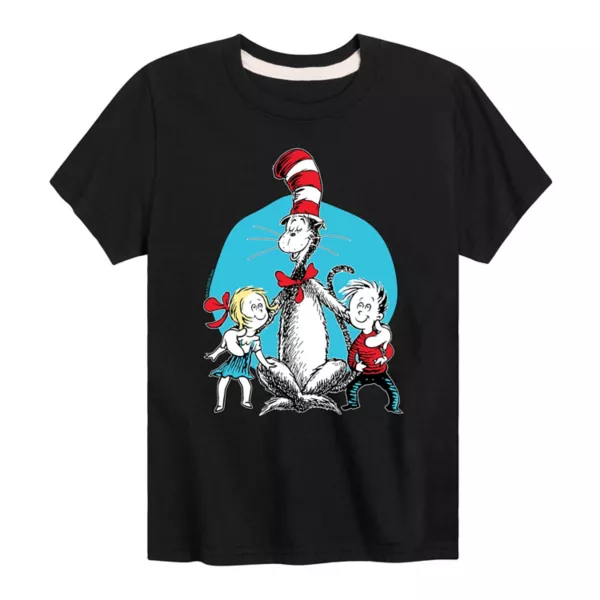 

Мальчики 8-20 лет футболка с принтом "Кот в шляпе" Dr Seuss Кот и дети Licensed Character, черный
