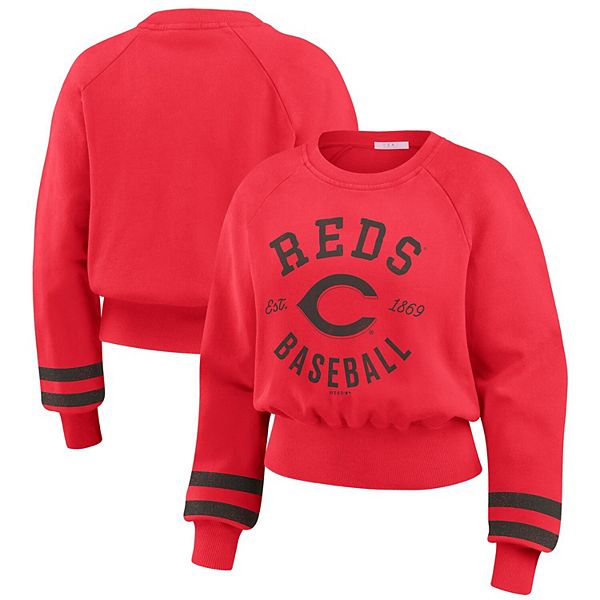

Женский красный свитшот cincinnati reds vintage washed cropped pullover Wear By Erin Andrews