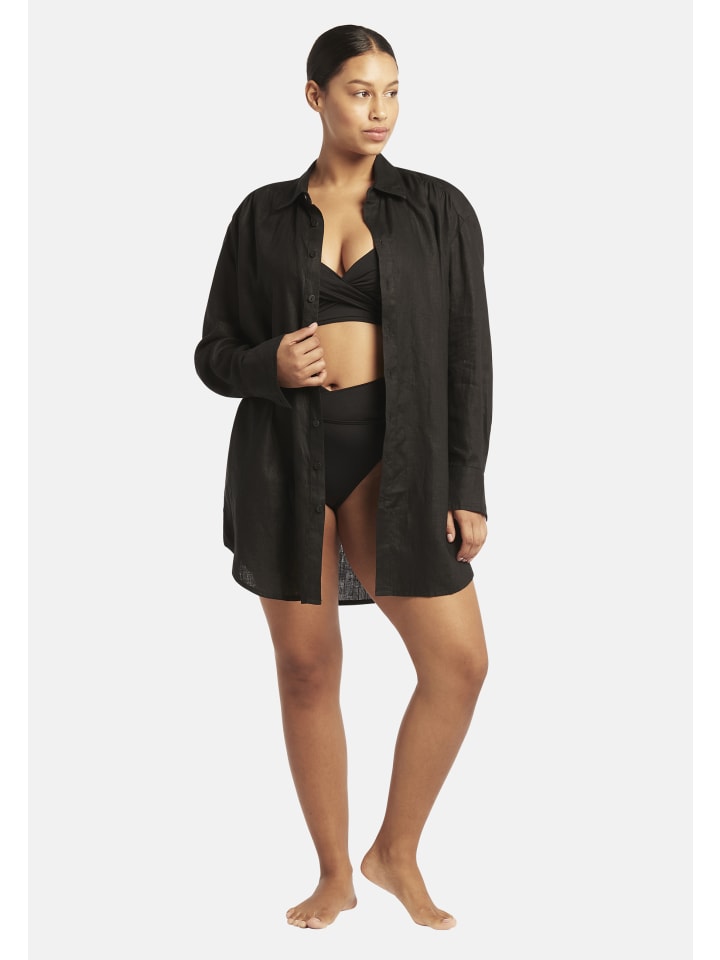 

Sea Level Пляжная льняная туника черного цвета