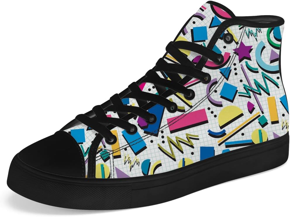 

Высокие кеды из холщовой ткани в стиле 80-х для мужчин и женщин, ретро-геометрические высокие кроссовки, шнуровка, повседневная обувь, подарок для парня или девушки Chebing, белый