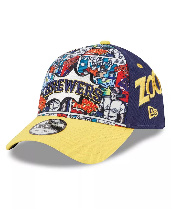 

Кепка Milwaukee Brewers 2025 MLB Diamond Hero Edition A-Frame 9FORTY Adjustable Hat для больших мальчиков и девочек, темно-синяя/золотая New Era