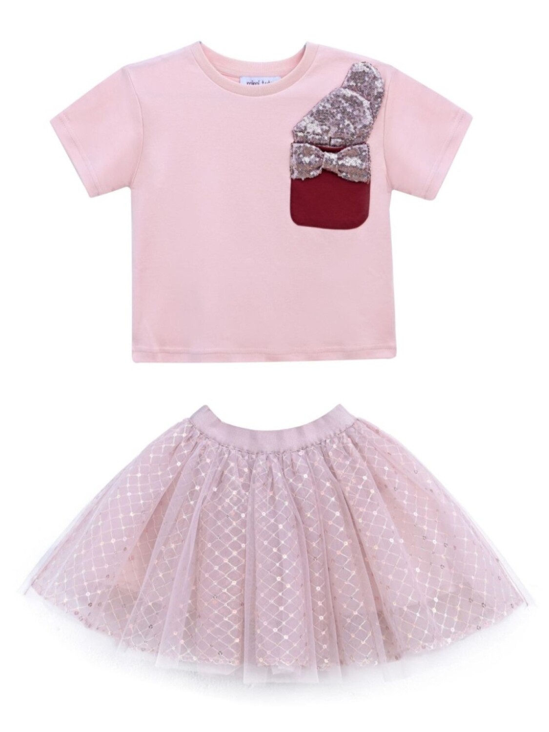 

Mimi Tutu комплект из футболки и юбки, украшенный пайетками, розовый