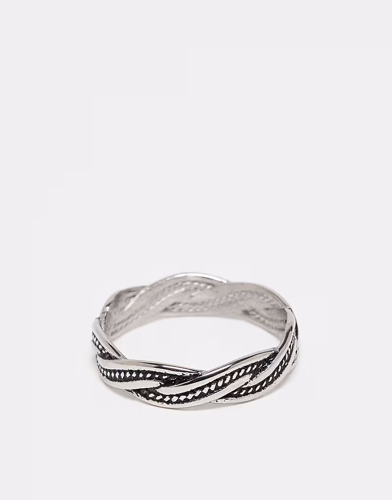 

Водонепроницаемое плетеное кольцо из нержавеющей стали с полированным гравированным узором в серебряном цвете Asos Design