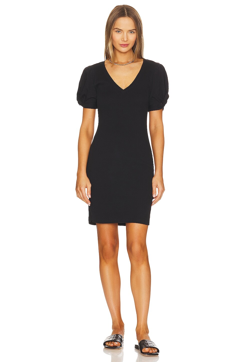 

Платье 1. STATE Puff Sleeve V Neck Ruched, цвет Rich Black