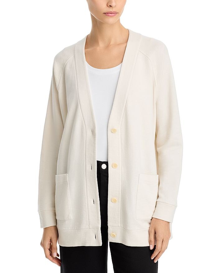 

Длинный кардиган с V-образным вырезом Eileen Fisher, слоновая кость/кремовый