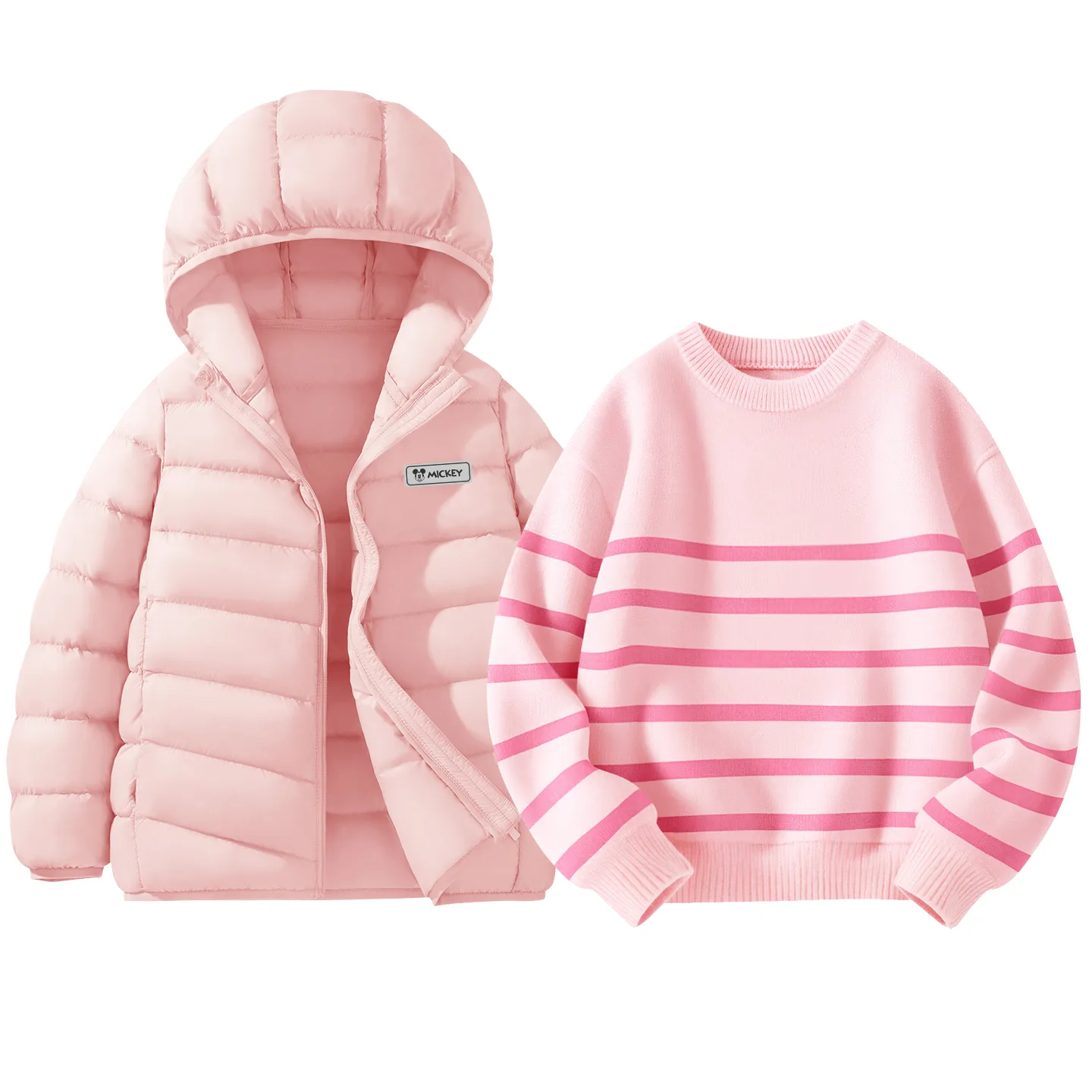 Детский спортивный комплект Casual Sportswear из 2 предметов Disney, [Thickened and Fleece-Lined]Di H Square Hook-and-Loop Powder+Solid Color Powder