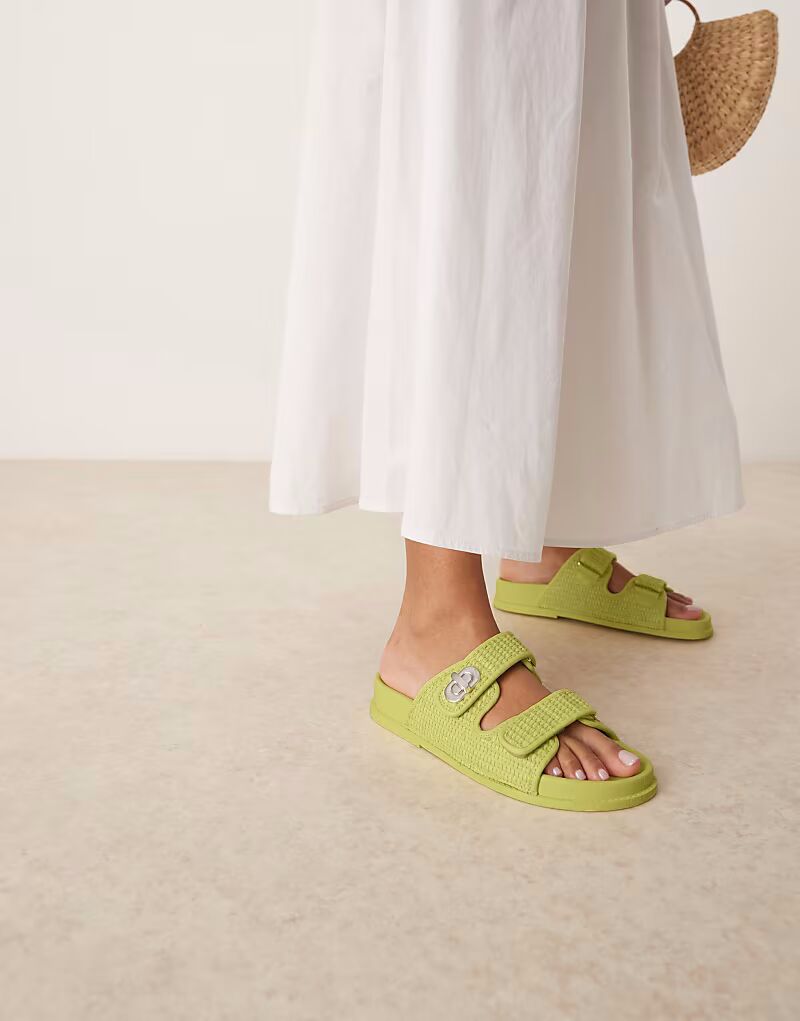 Шлепанцы ASOS DESIGN Fawn со стелькой и поворотным замком цвета лайма — фото 4