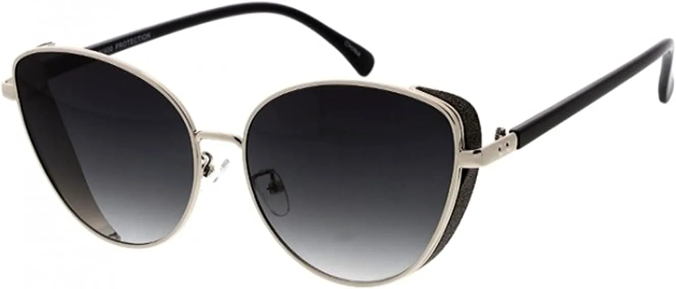 

Женские солнцезащитные очки Fashion Culture с блестящими боковыми накладками и металлическими вставками в форме «кошачьего глаза» Frame & Optic, Silver/Black Glitter