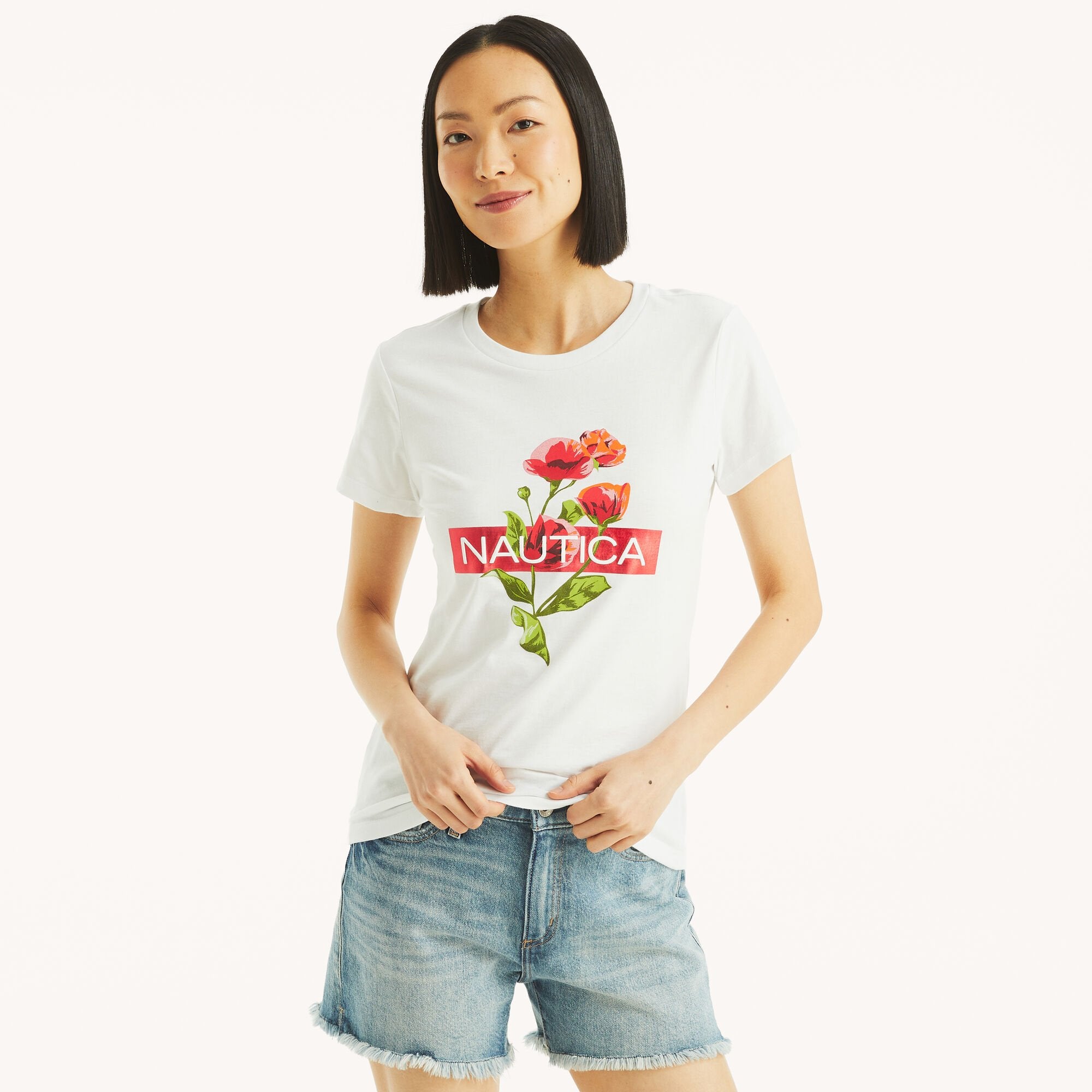 

Женская футболка Nautica с цветочным логотипом, цвет bright white
