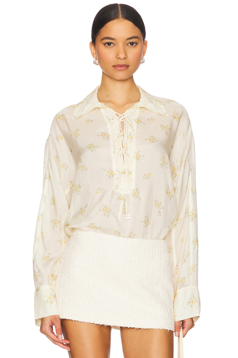 

X revolve рубашка из вискозы хаботай с принтом и завязками Ganni, antique white