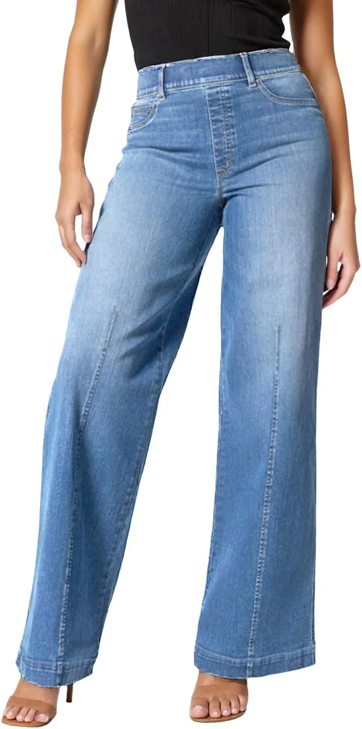 

Женские джинсы Wide Leg с карманами, эластичные, High Waisted, Boyfriend, Denim Washed, Pull On, Stretchy, Baggy RGDYPKO