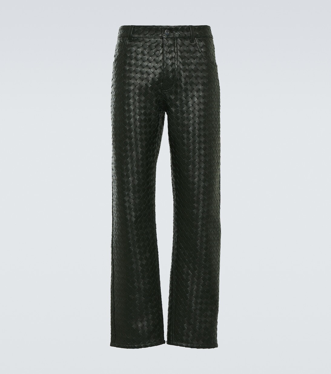 

Брюки прямого кроя из кожи Intrecciato Bottega Veneta, зеленый