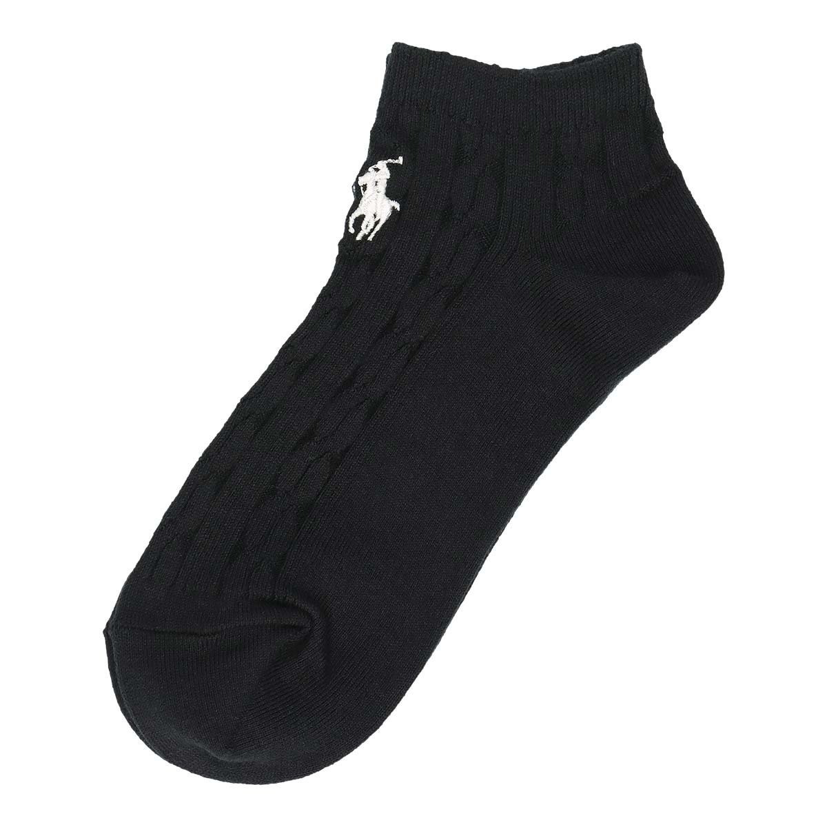 Женские носки длиной до колена с вышивкой спереди и узором «косичка». Polo Ralph Lauren, 98. Black — фото 2