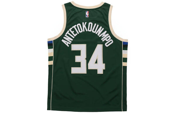 Футболка баскетбольная майка жилет nba sports sw fan edition milwaukee bucks alphabet 34 Nike, зеленый — фото 2