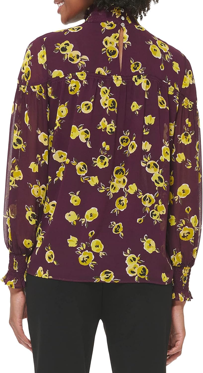 Calvin Klein с высоким воротом и длинными рукавами, сборками, Aubergine Combo 2 — фото 2