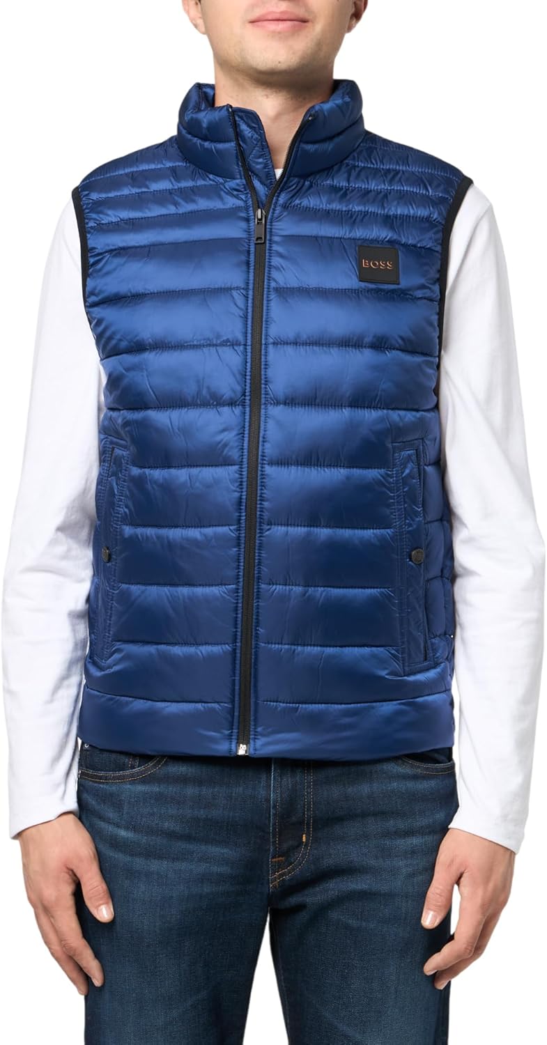 

BOSS Мужская легкая нейлоновая пуховая жилетка с нашивкой-логотипом, Blue Sapphire