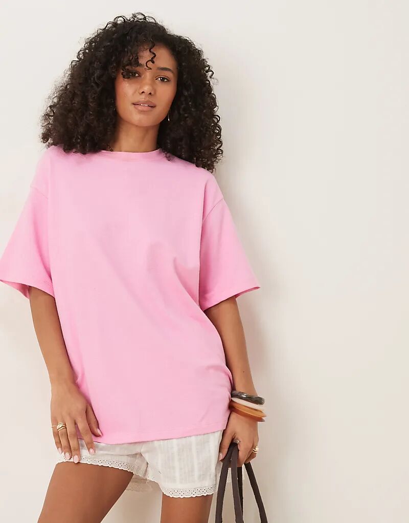 

Футболка свободного кроя ASOS DESIGN из фактурного трикотажа розового цвета