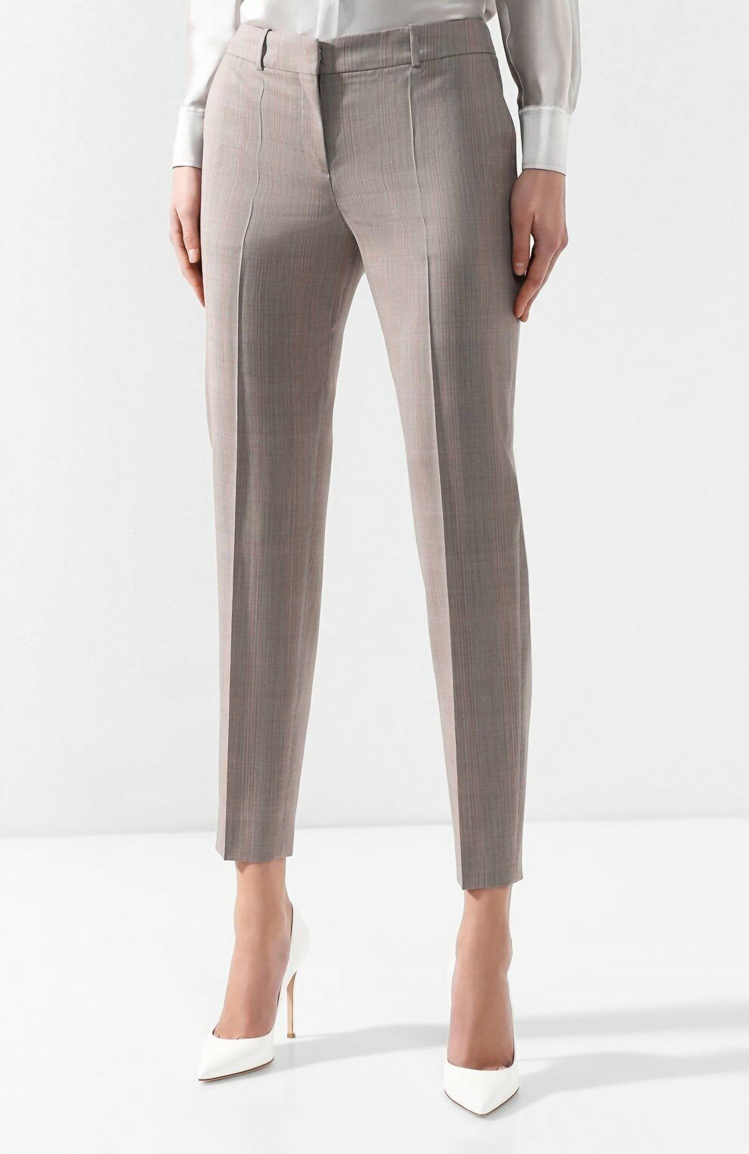 

Прямые шерстяные брюки Tinufa Micro Stripe Crop серого и бежевого цвета Hugo Boss