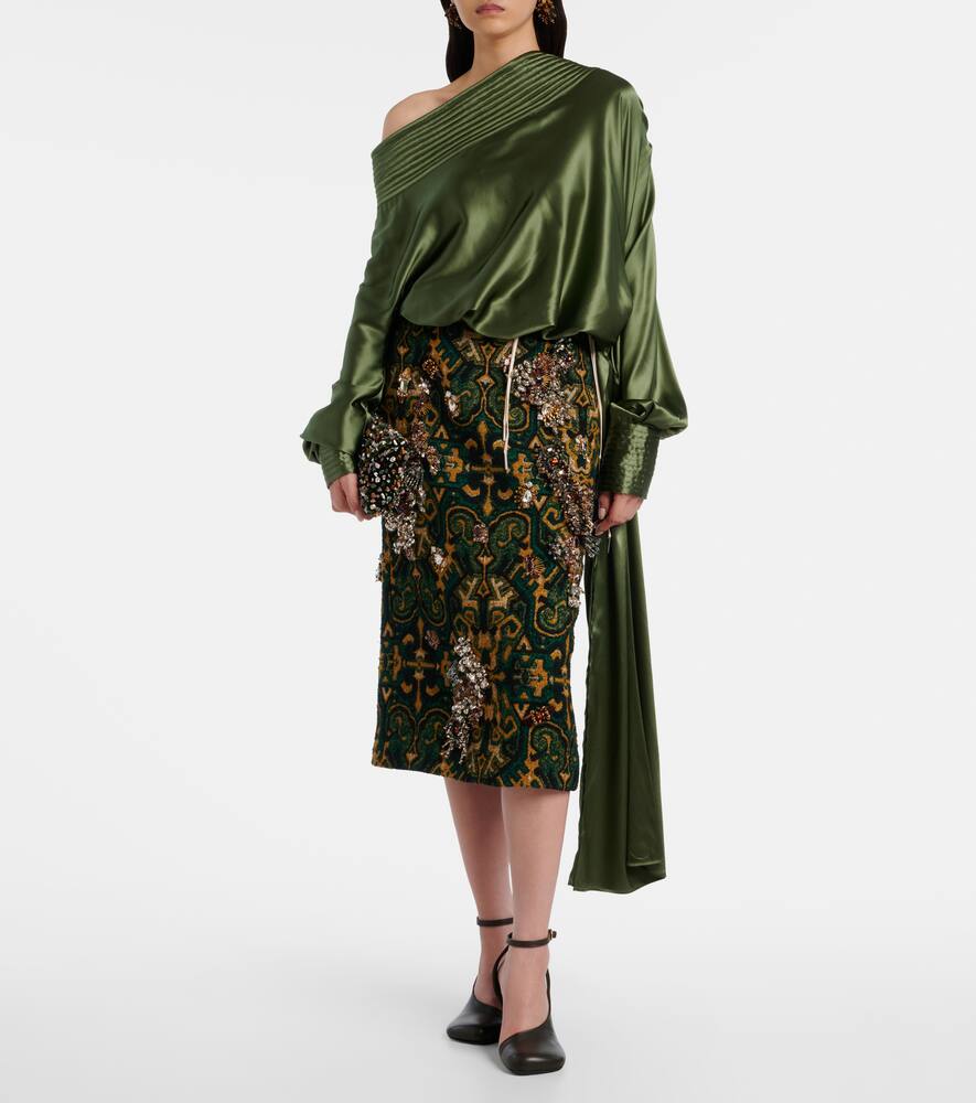Асимметричный топ из сатина с шелком с драпировкой Dries Van Noten, Khaki — фото 2
